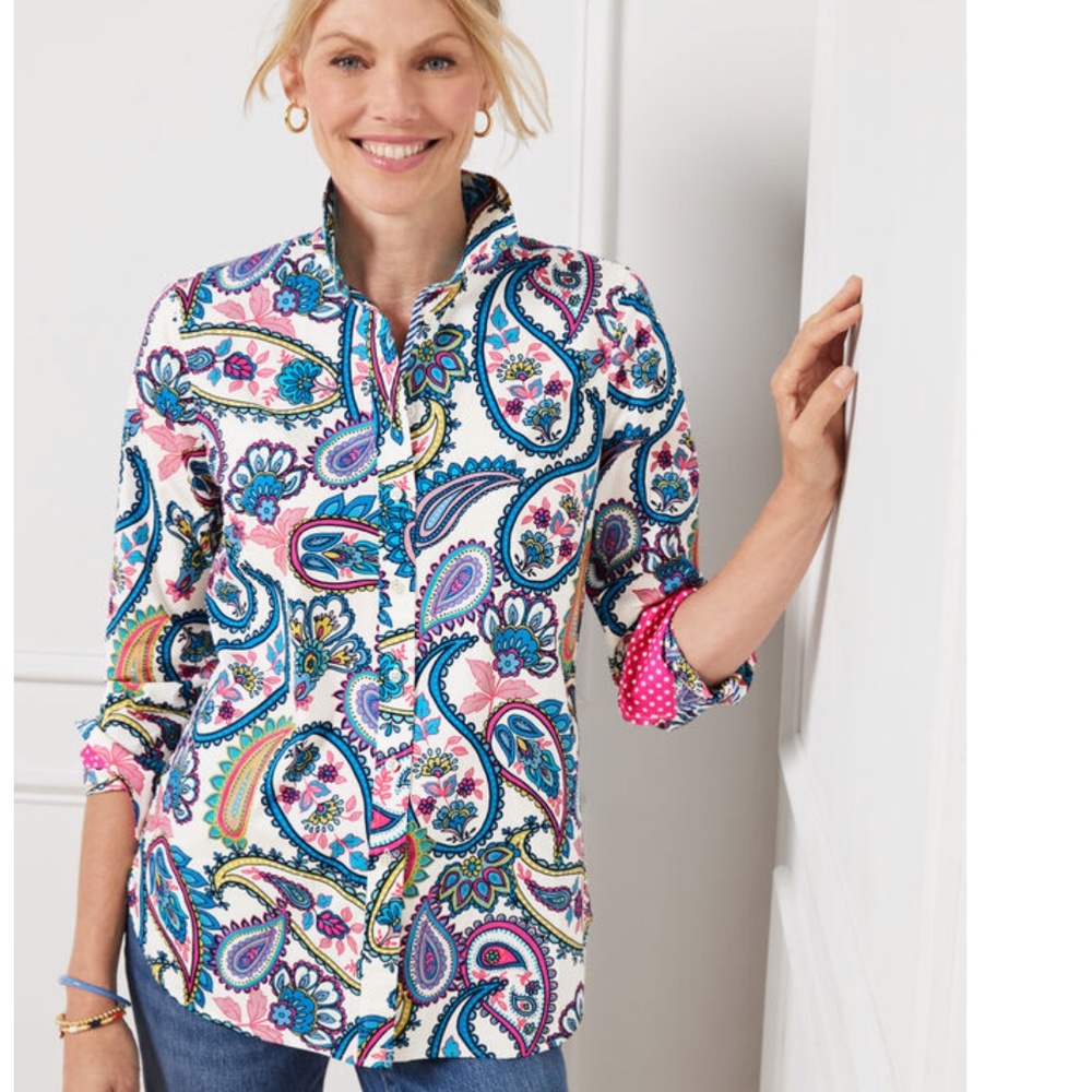 Talbots COTTON BUTTON FRONT SHIRT - BLOSSOM PAISLEY Size XS